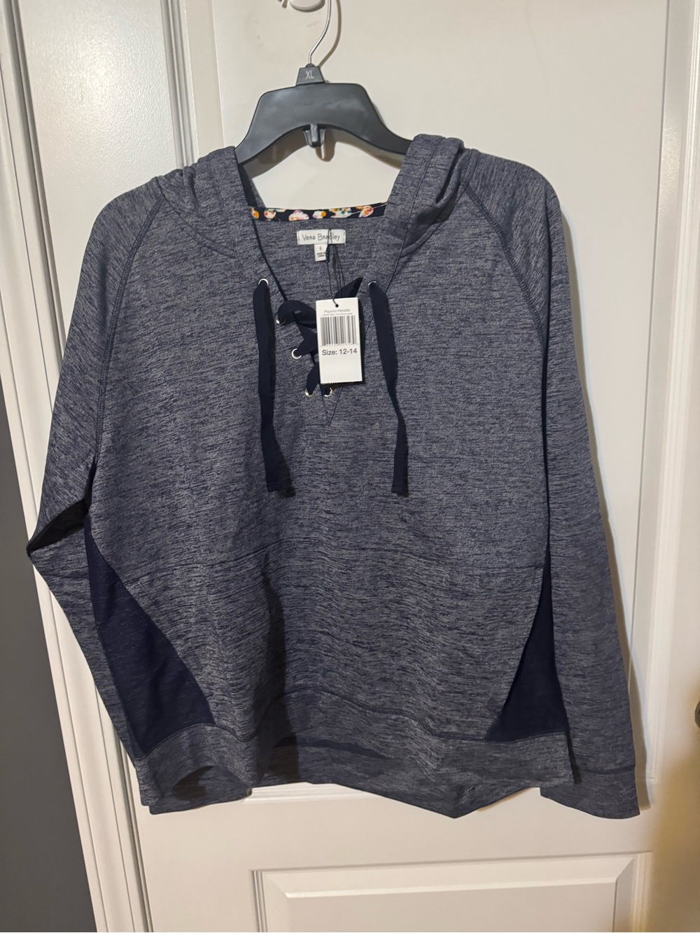 Vera Bradley Heather Navy Pajama Hoodie with Floral Trim